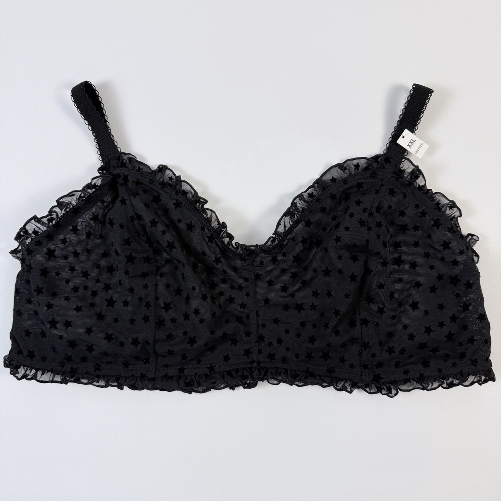 Victoria's Secret PINK Wink Unlined Scoop Mesh Star Lace Bralette Black XXL NWT